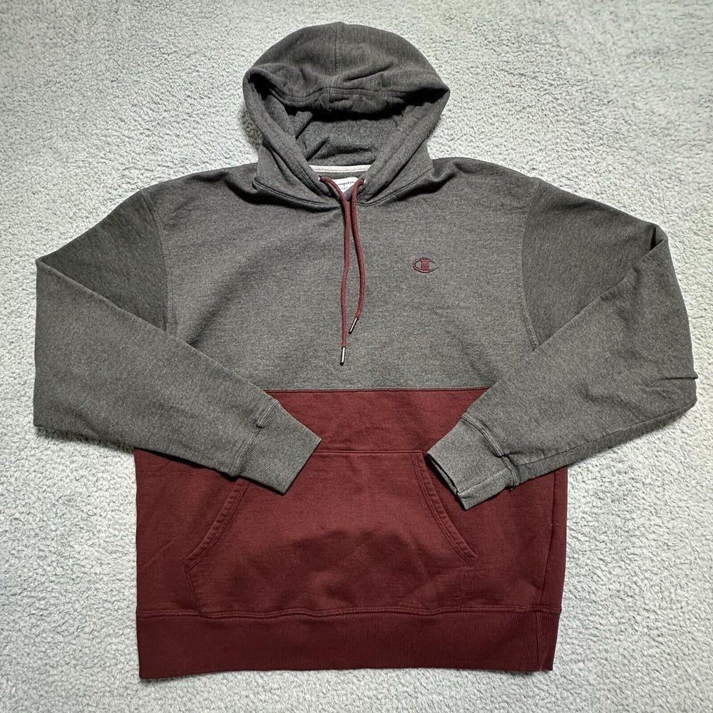 Champion Men's Size Large Pullover Lightweight Hoodie Sweatshirt Maroon Grey